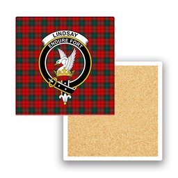 ScotsTee Shop Scottish Lindsay Black lines Modern Crest Tartan Drinks Coasters – Wood, Rubber, Ceramic