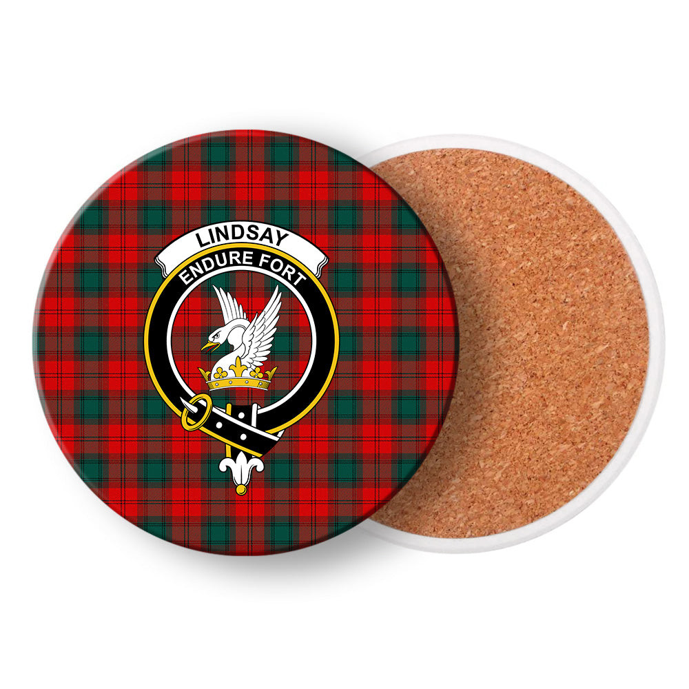 ScotsTee Shop Scottish Lindsay Black lines Modern Crest Tartan Drinks Coasters – Wood, Rubber, Ceramic
