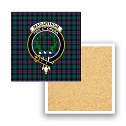 ScotsTee Shop Scottish MacArthur of Milton Modern Crest Tartan Drinks Coasters – Wood, Rubber, Ceramic