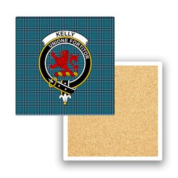 ScotsTee Shop Scottish Kelly Dress Modern Crest Tartan Drinks Coasters – Wood, Rubber, Ceramic