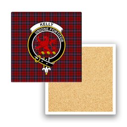 ScotsTee Shop Scottish Kelly of Sleat Red Crest Tartan Drinks Coasters – Wood, Rubber, Ceramic