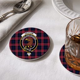 ScotsTee Shop Scottish Graham of Menteith Red Modern Crest Tartan Drinks Coasters – Wood, Rubber, Ceramic