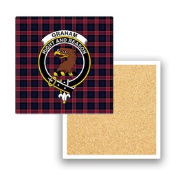 ScotsTee Shop Scottish Graham of Menteith Red Modern Crest Tartan Drinks Coasters – Wood, Rubber, Ceramic