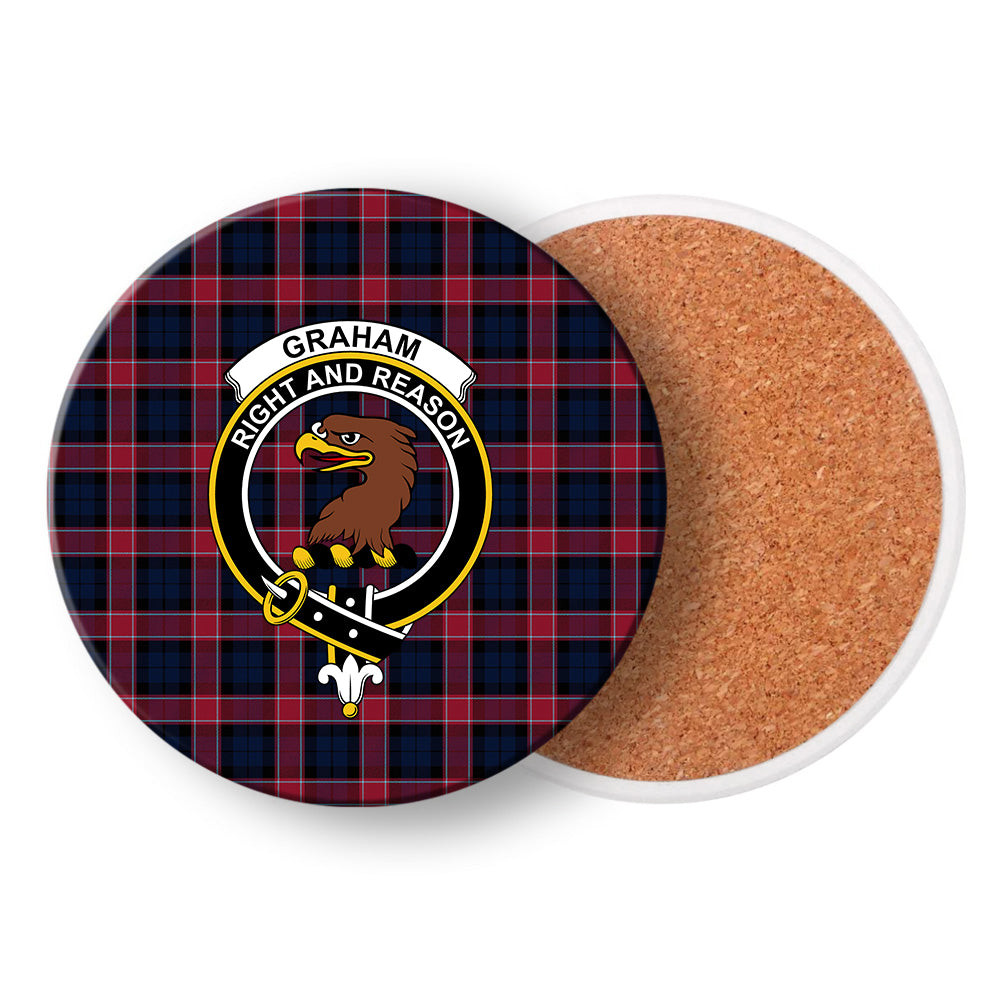 ScotsTee Shop Scottish Graham of Menteith Red Modern Crest Tartan Drinks Coasters – Wood, Rubber, Ceramic