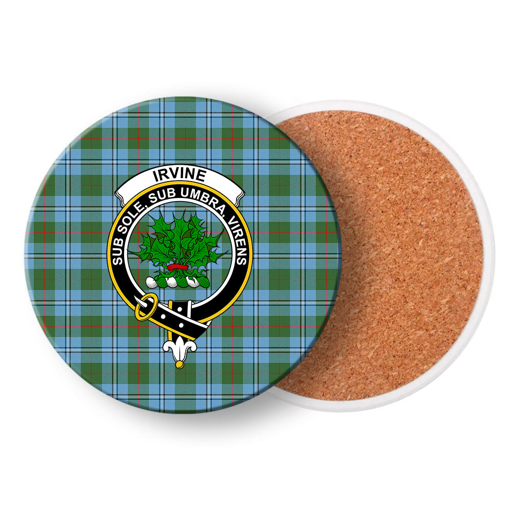 ScotsTee Shop Scottish Irvine of Glentulchan Modern Crest Tartan Drinks Coasters – Wood, Rubber, Ceramic
