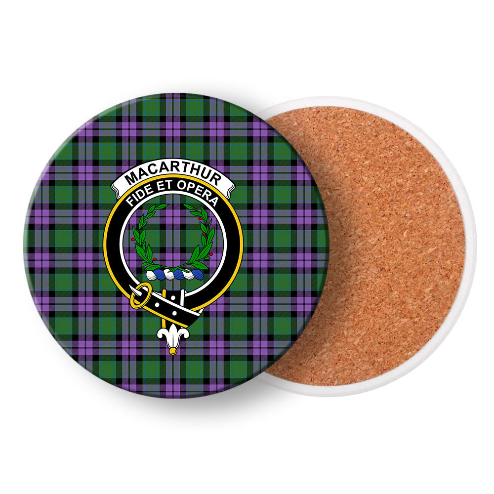 ScotsTee Shop Scottish MacArthur of Milton Ancient Crest Tartan Drinks Coasters – Wood, Rubber, Ceramic