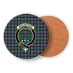 ScotsTee Shop Scottish MacArthur of Milton Ancient Crest Tartan Drinks Coasters – Wood, Rubber, Ceramic