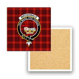 ScotsTee Shop Scottish MacDonald of Ardnamurchan Modern Crest Tartan Drinks Coasters – Wood, Rubber, Ceramic