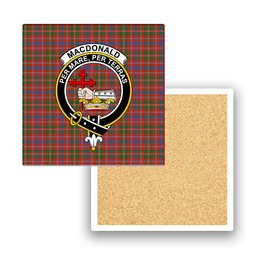 ScotsTee Shop Scottish MacDonald of Glenaladale Ancient Crest Tartan Drinks Coasters – Wood, Rubber, Ceramic
