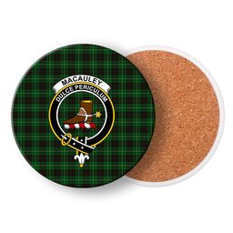 ScotsTee Shop Scottish MacAuley of Lewis Crest Tartan Drinks Coasters – Wood, Rubber, Ceramic