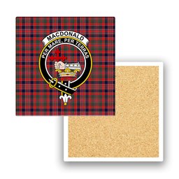 ScotsTee Shop Scottish MacDonald of Boisdale Modern Crest Tartan Drinks Coasters – Wood, Rubber, Ceramic