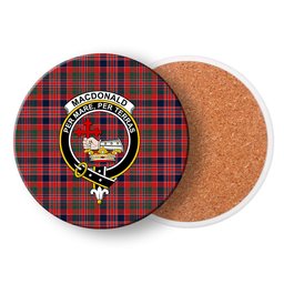 ScotsTee Shop Scottish MacDonald of Boisdale Modern Crest Tartan Drinks Coasters – Wood, Rubber, Ceramic