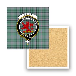 ScotsTee Shop Scottish Kelly of Sleat Hunting Ancient Crest Tartan Drinks Coasters – Wood, Rubber, Ceramic