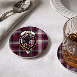 ScotsTee Shop Scottish Little of Morton Rigg Modern Crest Tartan Drinks Coasters – Wood, Rubber, Ceramic