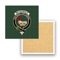ScotsTee Shop Scottish MacDonald Lord of the Isles Hunting Crest Tartan Drinks Coasters – Wood, Rubber, Ceramic