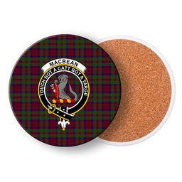 ScotsTee Shop Scottish MacBean of Tomatin Crest Tartan Drinks Coasters – Wood, Rubber, Ceramic