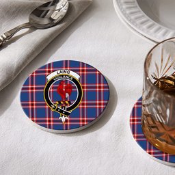 ScotsTee Shop Scottish Laing of Archiestown Modern Crest Tartan Drinks Coasters – Wood, Rubber, Ceramic