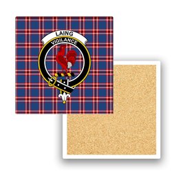 ScotsTee Shop Scottish Laing of Archiestown Modern Crest Tartan Drinks Coasters – Wood, Rubber, Ceramic