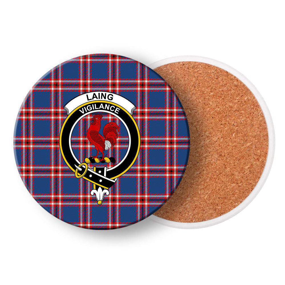 ScotsTee Shop Scottish Laing of Archiestown Modern Crest Tartan Drinks Coasters – Wood, Rubber, Ceramic