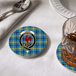 ScotsTee Shop Scottish Laing SC Crest Tartan Drinks Coasters – Wood, Rubber, Ceramic