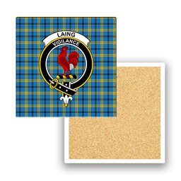 ScotsTee Shop Scottish Laing SC Crest Tartan Drinks Coasters – Wood, Rubber, Ceramic