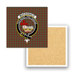 ScotsTee Shop Scottish MacDonald of Kingsburgh Crest Tartan Drinks Coasters – Wood, Rubber, Ceramic