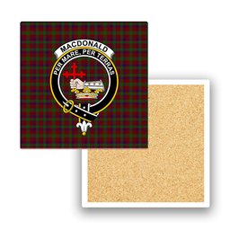 ScotsTee Shop Scottish MacDonald of Glengarry Full Dress Crest Tartan Drinks Coasters – Wood, Rubber, Ceramic
