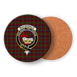 ScotsTee Shop Scottish MacDonald of Glengarry Full Dress Crest Tartan Drinks Coasters – Wood, Rubber, Ceramic