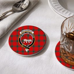 ScotsTee Shop Scottish MacDonald of Sleat Modern Crest Tartan Drinks Coasters – Wood, Rubber, Ceramic