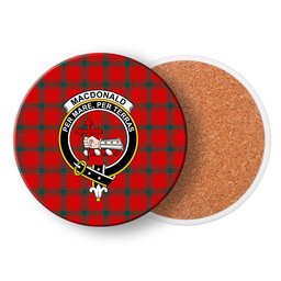 ScotsTee Shop Scottish MacDonald of Sleat Modern Crest Tartan Drinks Coasters – Wood, Rubber, Ceramic