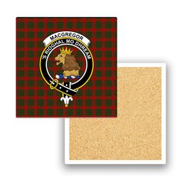 ScotsTee Shop Scottish MacGregor of Glenstrae 2 Crest Tartan Drinks Coasters – Wood, Rubber, Ceramic