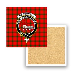 ScotsTee Shop Scottish MacDonald of Sleat SC Crest Tartan Drinks Coasters – Wood, Rubber, Ceramic