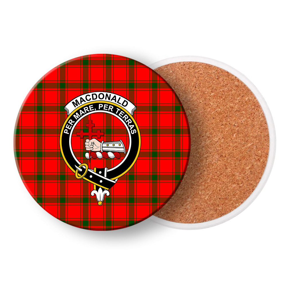ScotsTee Shop Scottish MacDonald of Sleat SC Crest Tartan Drinks Coasters – Wood, Rubber, Ceramic