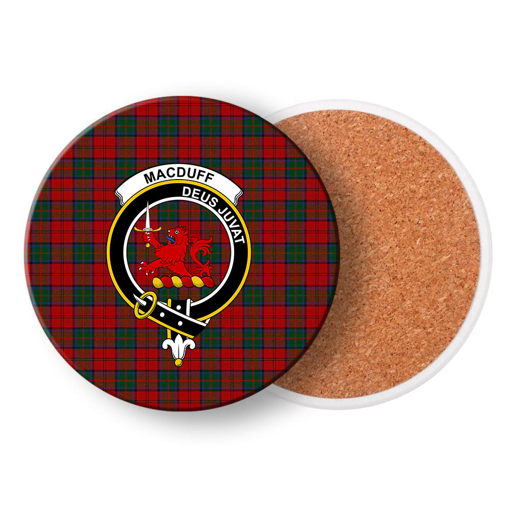 ScotsTee Shop Scottish MacDuff 4 Crest Tartan Drinks Coasters – Wood, Rubber, Ceramic