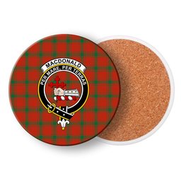 ScotsTee Shop Scottish MacDonald of Sleat Ancient Crest Tartan Drinks Coasters – Wood, Rubber, Ceramic
