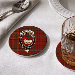 ScotsTee Shop Scottish MacDonald of Staffa 2 Crest Tartan Drinks Coasters – Wood, Rubber, Ceramic
