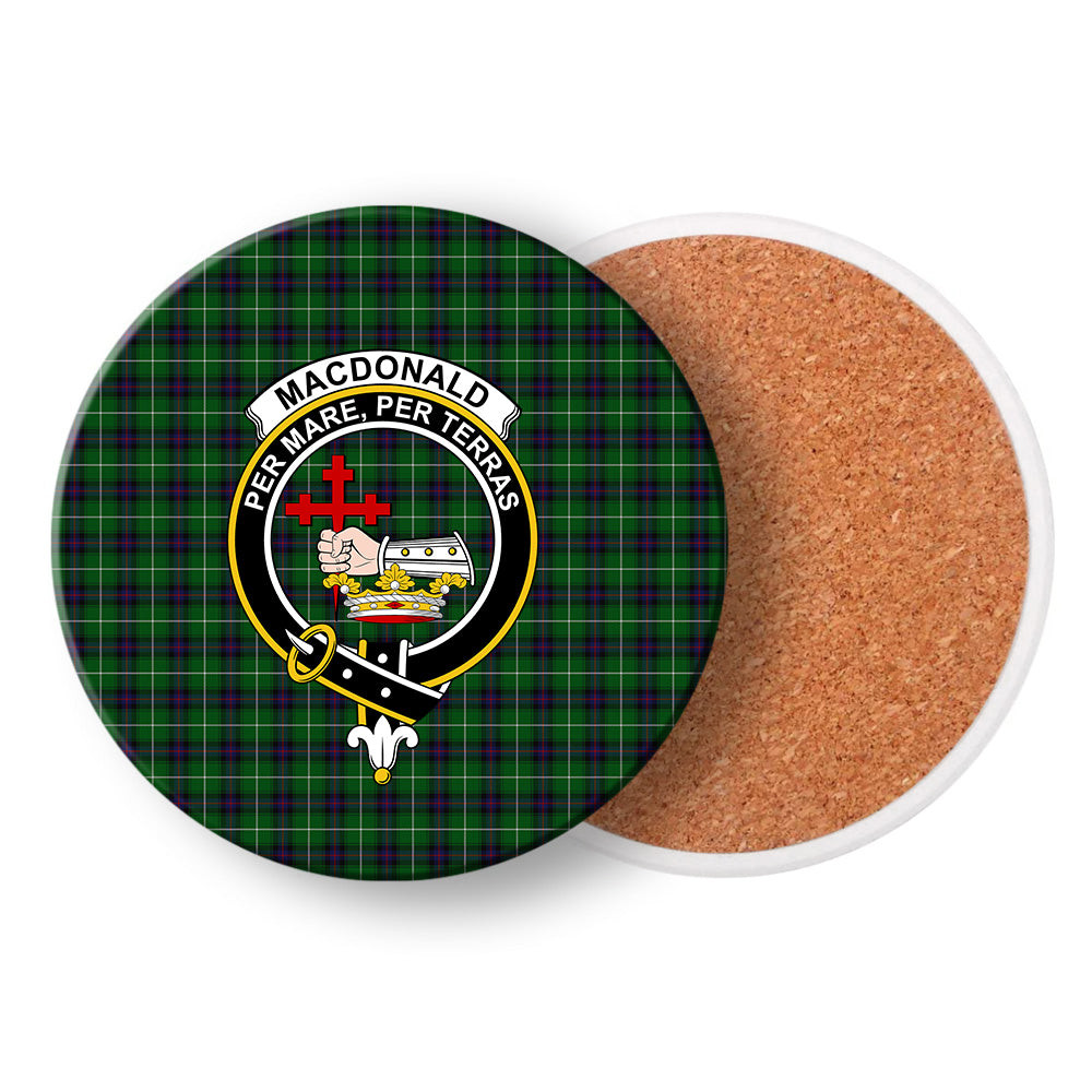 ScotsTee Shop Scottish MacDonald of The Isles Crest Tartan Drinks Coasters – Wood, Rubber, Ceramic