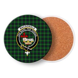 ScotsTee Shop Scottish MacDonald of The Isles Crest Tartan Drinks Coasters – Wood, Rubber, Ceramic