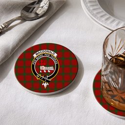 ScotsTee Shop Scottish MacDonald of Sleat Crest Tartan Drinks Coasters – Wood, Rubber, Ceramic