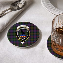 ScotsTee Shop Scottish MacDonell of Glengarry 2 Crest Tartan Drinks Coasters – Wood, Rubber, Ceramic