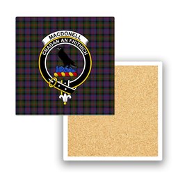 ScotsTee Shop Scottish MacDonell of Glengarry 2 Crest Tartan Drinks Coasters – Wood, Rubber, Ceramic