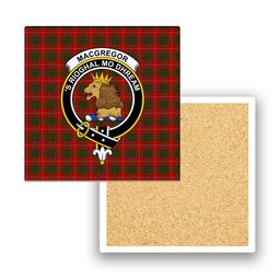 ScotsTee Shop Scottish MacGregor of Balquhidder Crest Tartan Drinks Coasters – Wood, Rubber, Ceramic