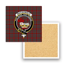 ScotsTee Shop Scottish MacDonald of Lochmaddy Crest Tartan Drinks Coasters – Wood, Rubber, Ceramic