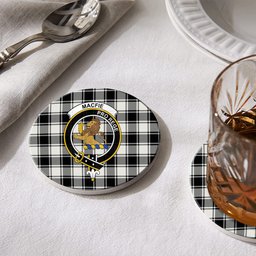ScotsTee Shop Scottish MacFie Black & White Modern Crest Tartan Drinks Coasters – Wood, Rubber, Ceramic