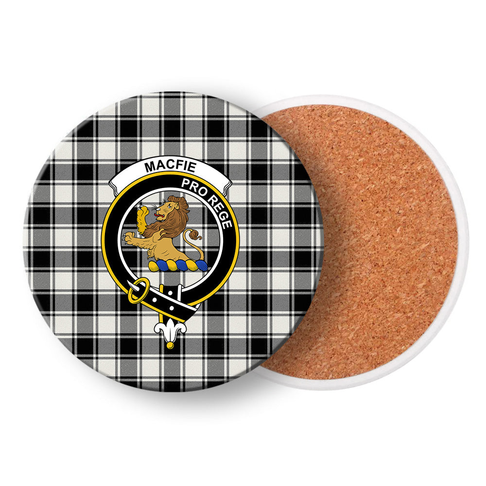 ScotsTee Shop Scottish MacFie Black & White Modern Crest Tartan Drinks Coasters – Wood, Rubber, Ceramic