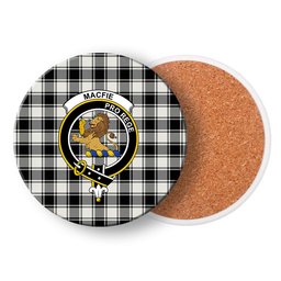 ScotsTee Shop Scottish MacFie Black & White Modern Crest Tartan Drinks Coasters – Wood, Rubber, Ceramic