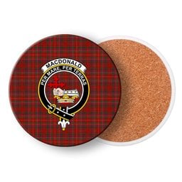ScotsTee Shop Scottish MacDonald of Staffa 3 Crest Tartan Drinks Coasters – Wood, Rubber, Ceramic