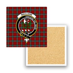 ScotsTee Shop Scottish MacLaine of Lochbuie Coburn Crest Tartan Drinks Coasters – Wood, Rubber, Ceramic