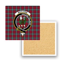 ScotsTee Shop Scottish MacLaine of Loch Buie Modern Crest Tartan Drinks Coasters – Wood, Rubber, Ceramic