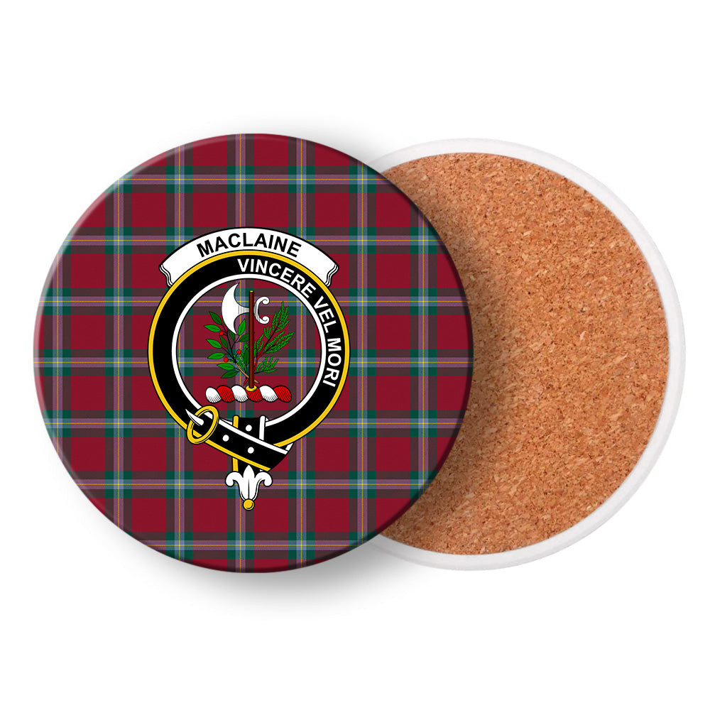 ScotsTee Shop Scottish MacLaine of Loch Buie Modern Crest Tartan Drinks Coasters – Wood, Rubber, Ceramic